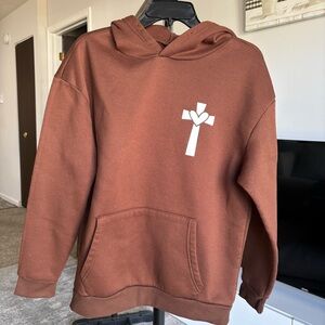 Brown Hoodie with Cross Design
